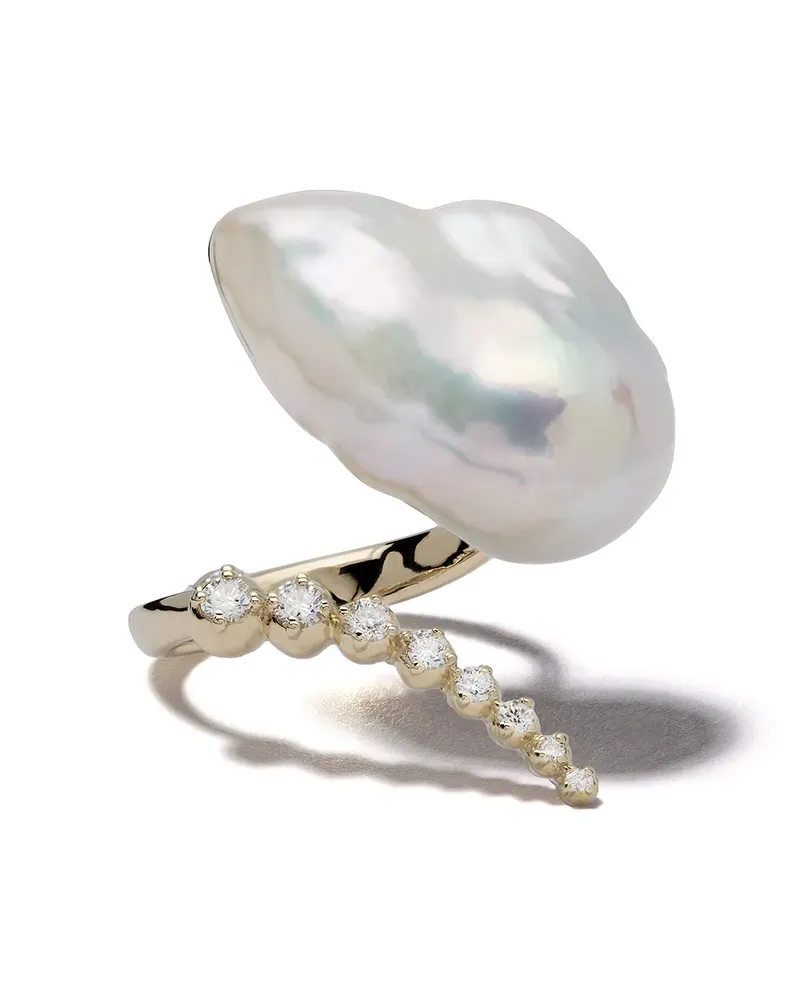 MIZUKI 14kt Gelbgoldring mit Perle und Diamanten Gold