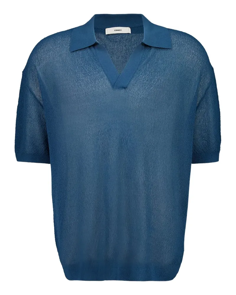 COMMAS Fein gestricktes Poloshirt - Blau Blau