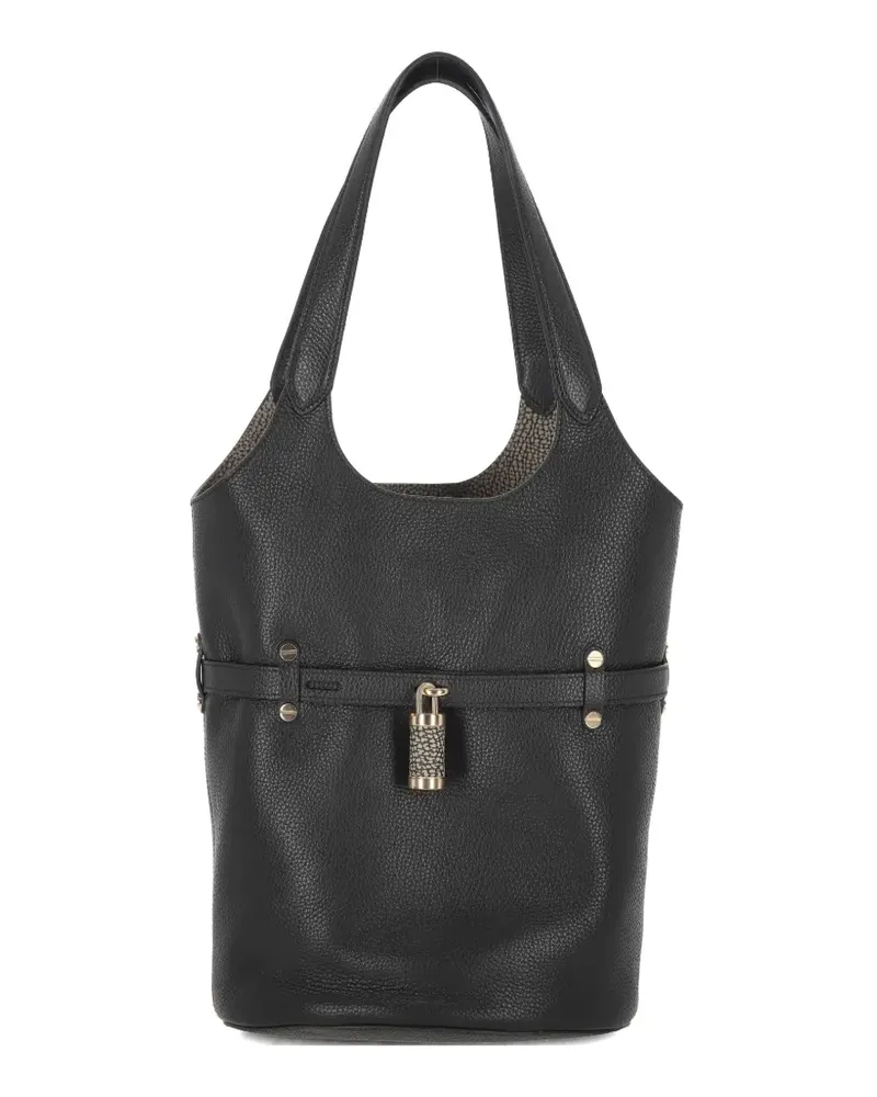 Borbonese small Premiere padlock-detail pebbled-leather shoulder bag - Schwarz Schwarz