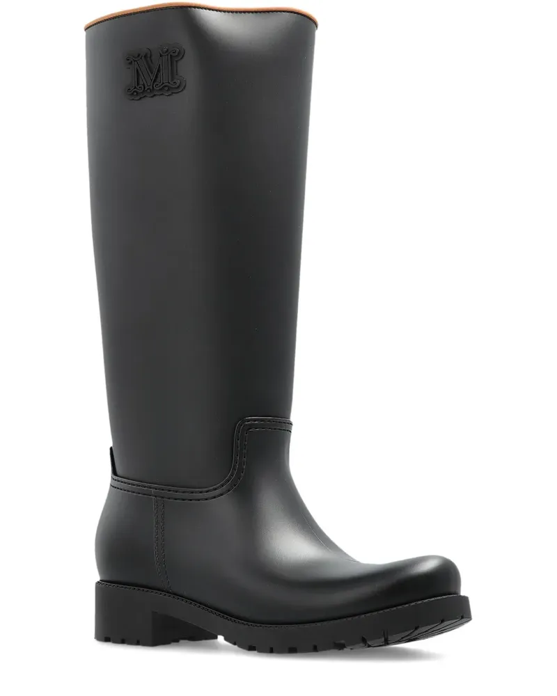 Max Mara Regenstiefel mit Logo-Patch - Schwarz Schwarz