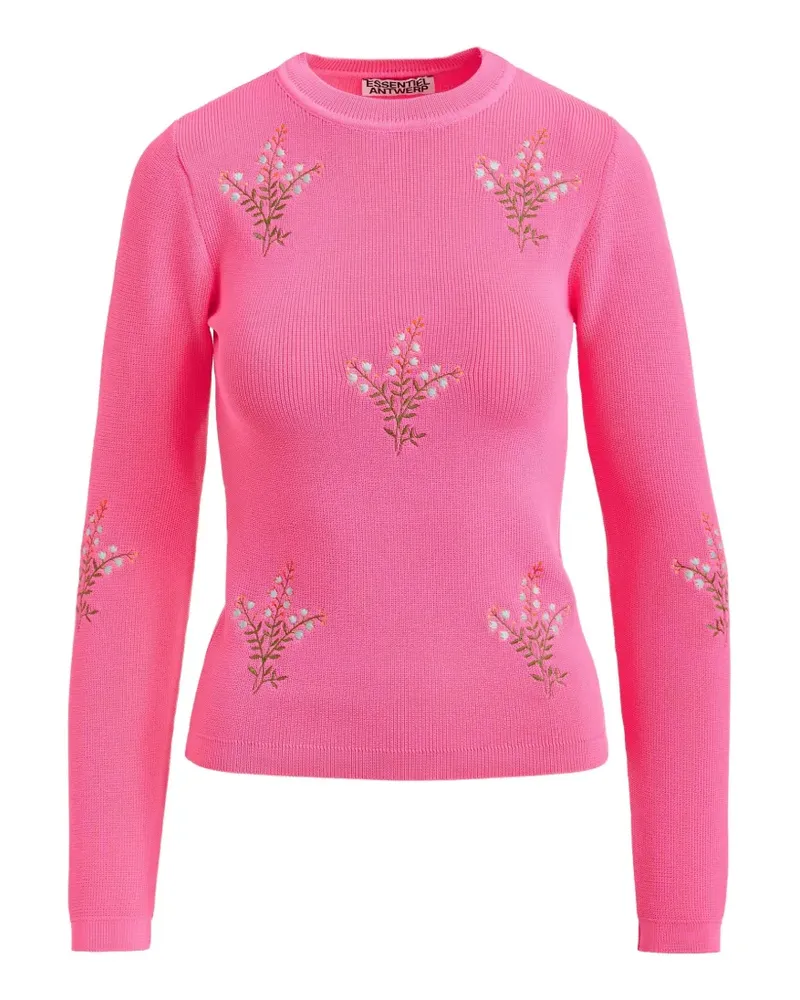 Essentiel Pullover mit Blumenstickerei - Rosa Rosa