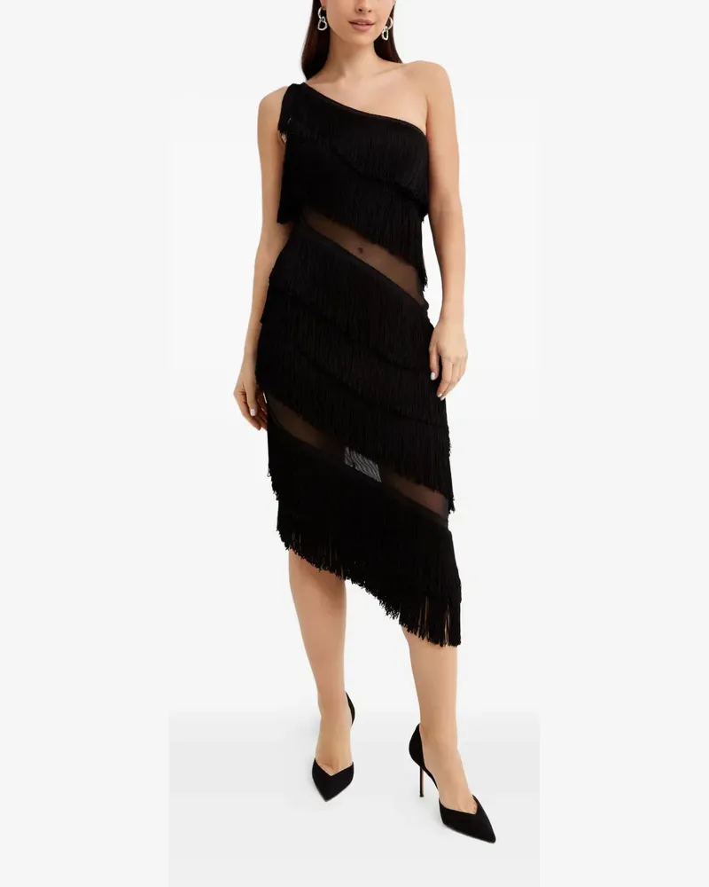 Norma Kamali fringed asymmetric midi dress - Schwarz Schwarz