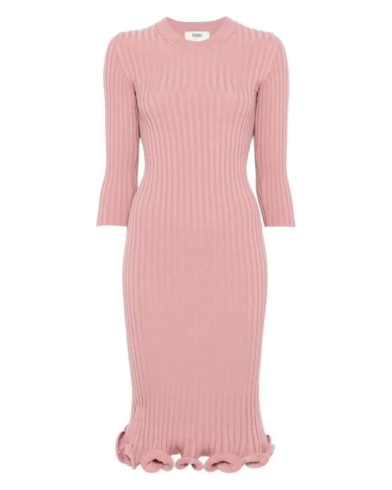 Fendi Gerüschtes Midikleid aus geripptem Strick - Rosa Rosa