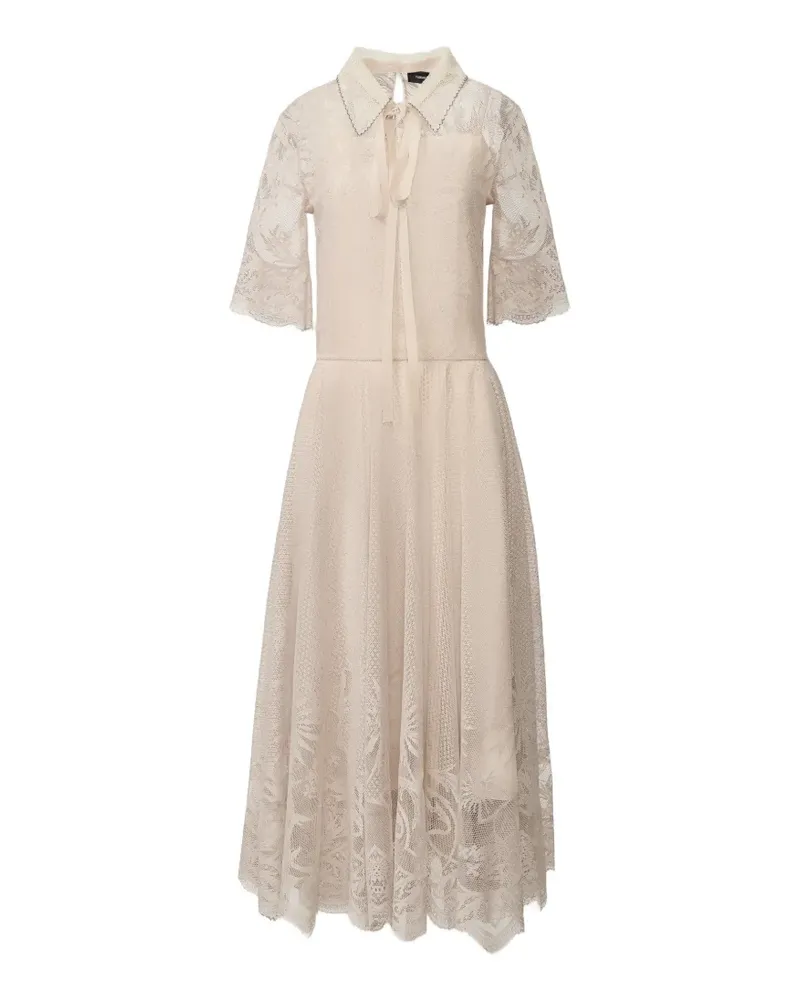 Fabiana Filippi lace-overlay pussy-bow midi dress - Nude Nude