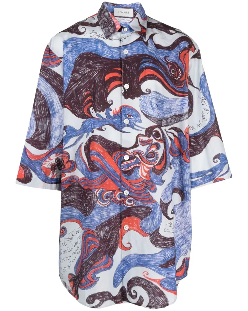 Christophe Lemaire Hemd mit Angkasapura-Print - Blau Blau