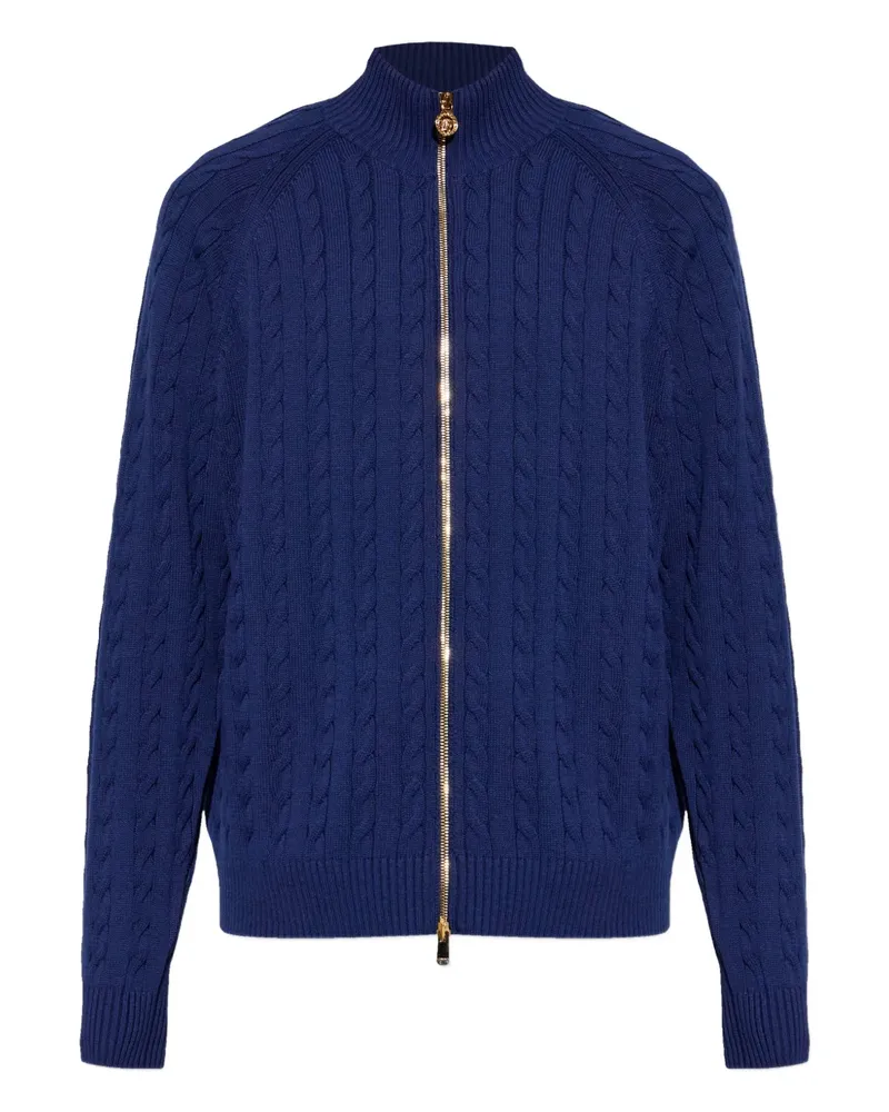 Versace Zopfmuster-Pullover mit Reißverschluss - Blau Blau