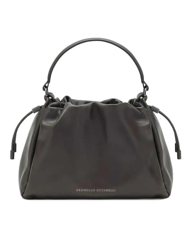 Brunello Cucinelli small Mellow drawstring leather tote bag - Braun Braun