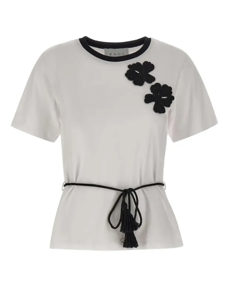 Kaos T-Shirt mit Blumenstickerei - Weiß Weiß