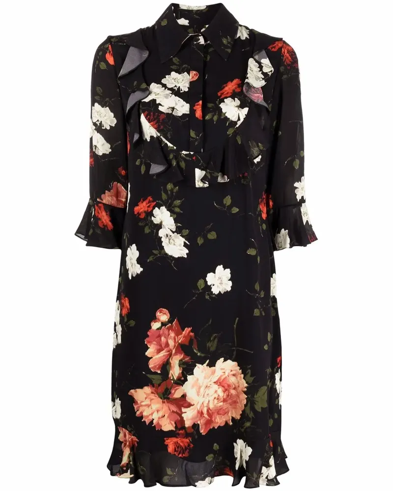 Erdem Bell Hemdkleid mit Print - Schwarz Schwarz
