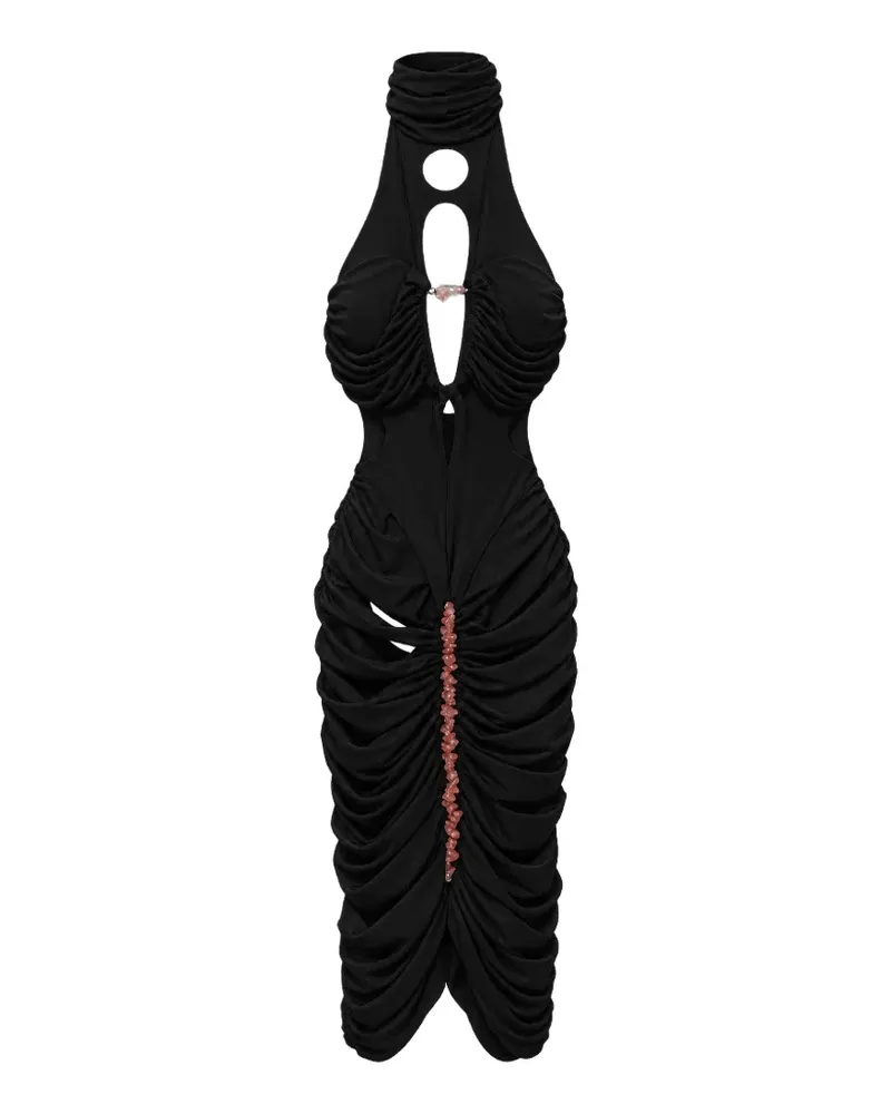 DI PETSA Gerafftes Snake Priestess Minikleid mit Kristallen - Schwarz Schwarz