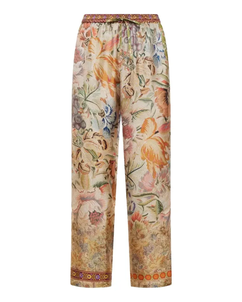 Pierre-Louis Mascia floral-print silk trousers - Nude Nude