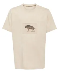 Ziggy Chen T-Shirt im Patchwork-Look mit Animal-Print Braun