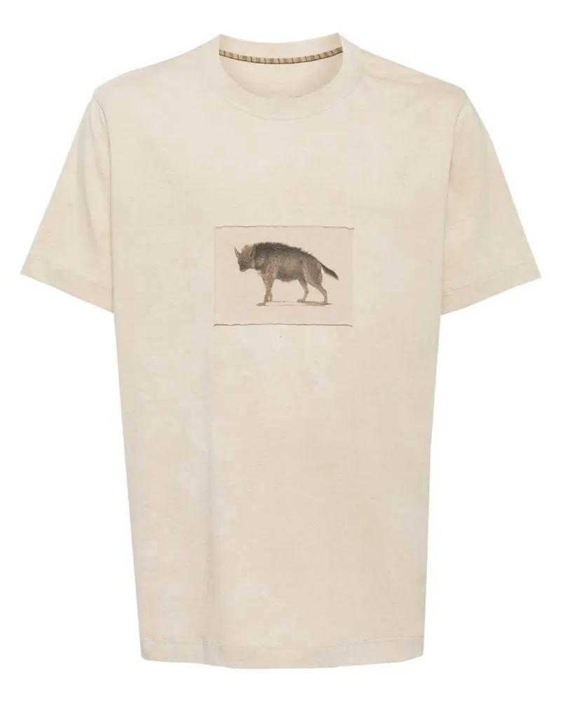 Ziggy Chen T-Shirt im Patchwork-Look mit Animal-Print Braun