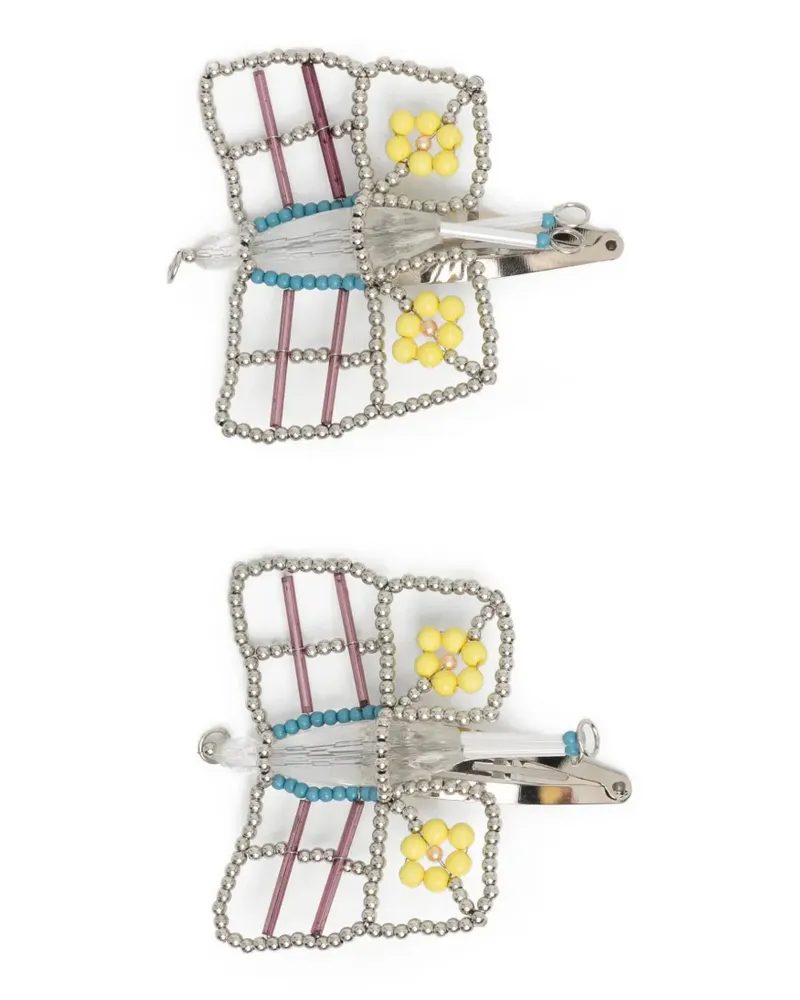 CHOPOVA LOWENA beaded-butterfly hair clips - Silber Silber