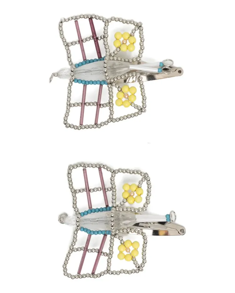 CHOPOVA LOWENA beaded-butterfly hair clips - Silber Silber