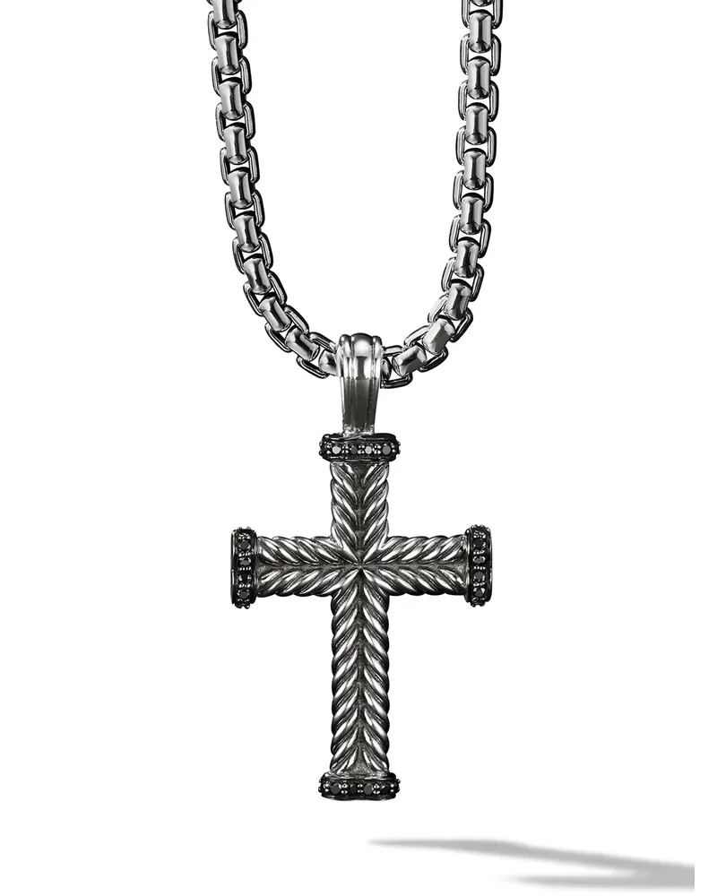 David Yurman Chevron Cross Anhänger aus Sterlingsilber 33,5mm - Schwarz Schwarz
