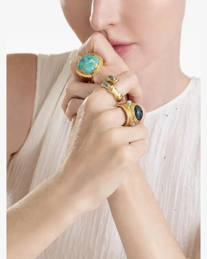 Gas Bijoux Bamboo Liane Ring mit Türkis - Gold Gold