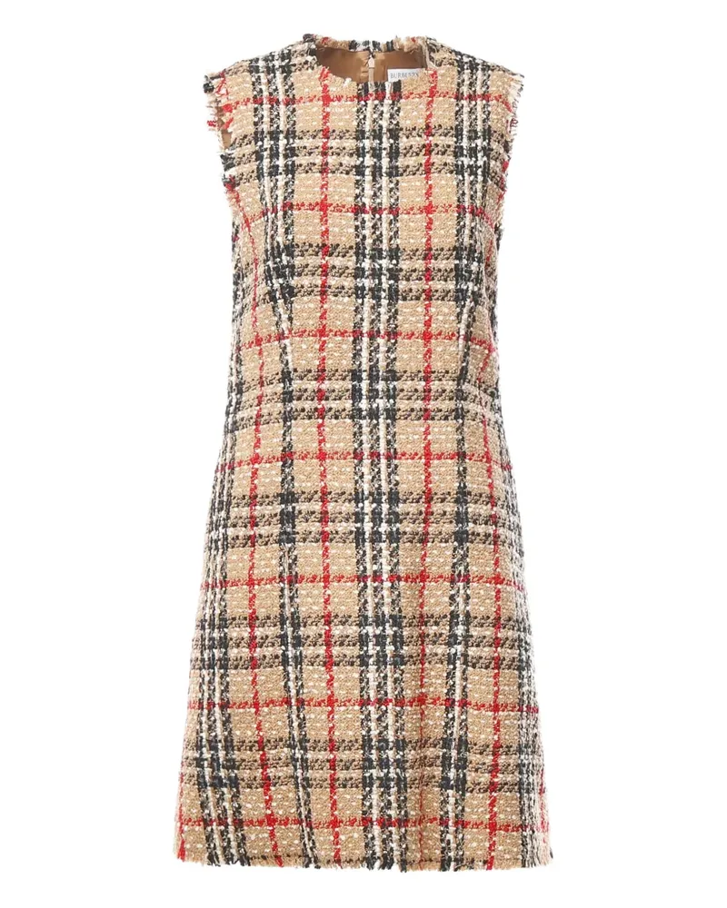 Burberry checked-pattern frayed midi dress - Nude Nude