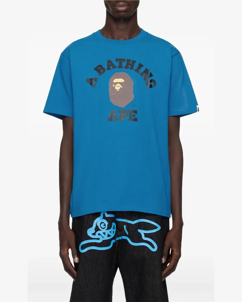 BAPE College T-Shirt mit rundem Ausschnitt - Blau Blau