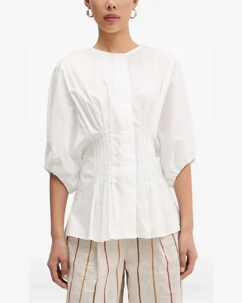 VICOLO Plissierte Bluse mit Puffärmeln - Weiß Weiß
