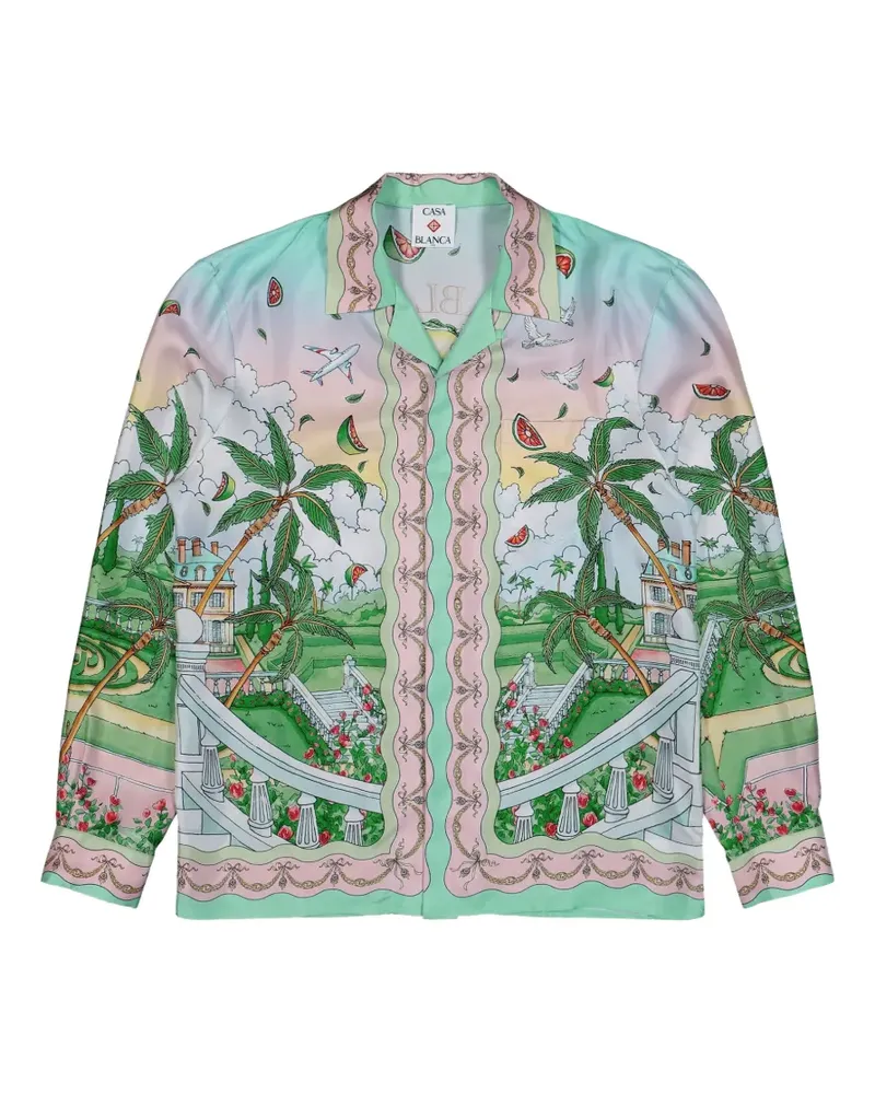 Casablanca Paris Laduree-print Cuban-collar shirt - Grün Grün
