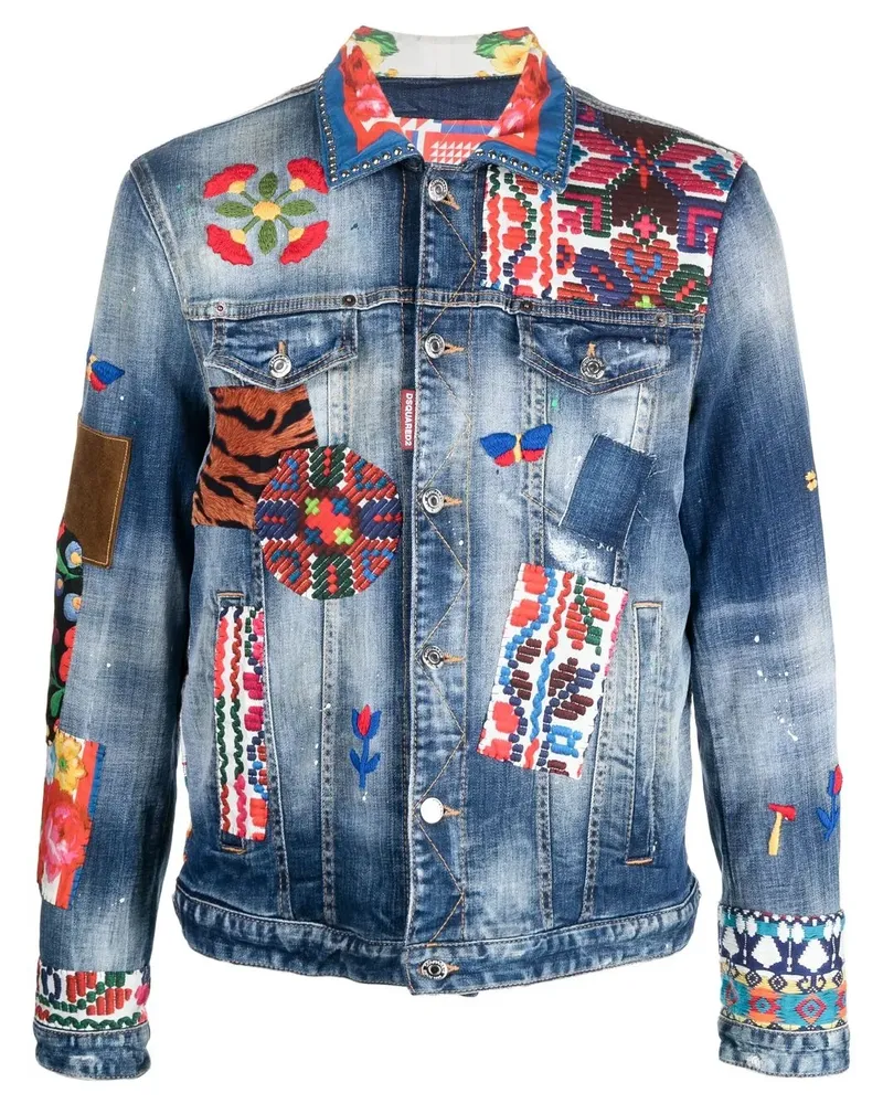 Dsquared2 Jeansjacke mit Patchwork-Detail - Blau Blau