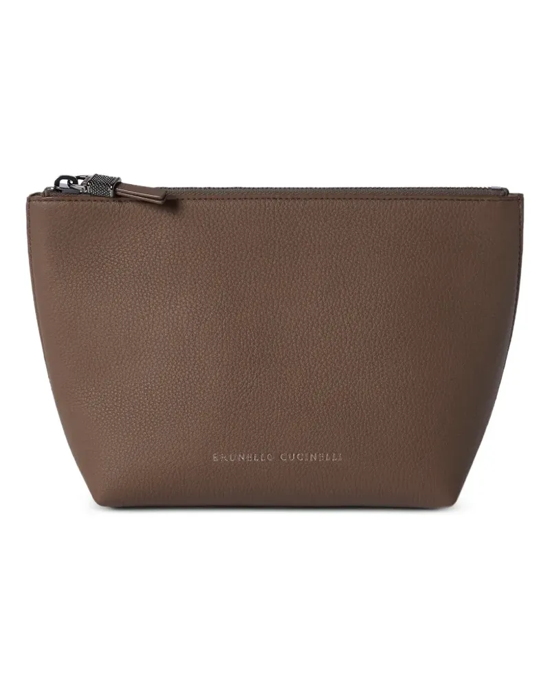 Brunello Cucinelli Beutel aus gekörntem Kalbsleder mit glänzendem Reißverschluss - Braun Braun