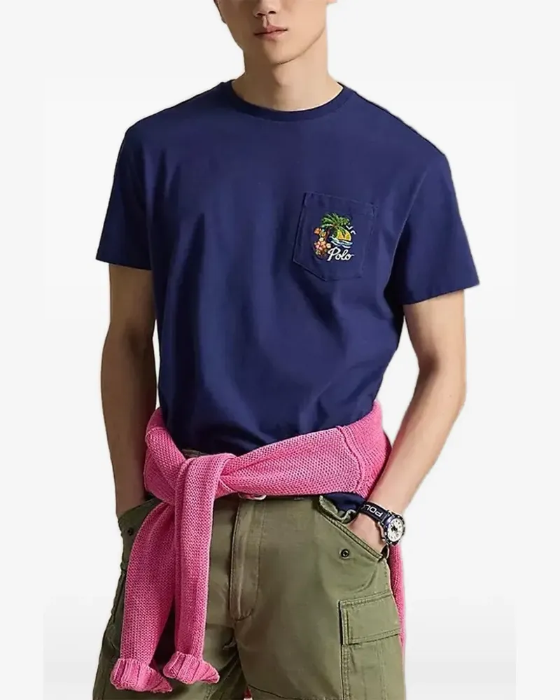 Ralph Lauren chest-pocket graphic-embroidery T-shirt - Blau Blau