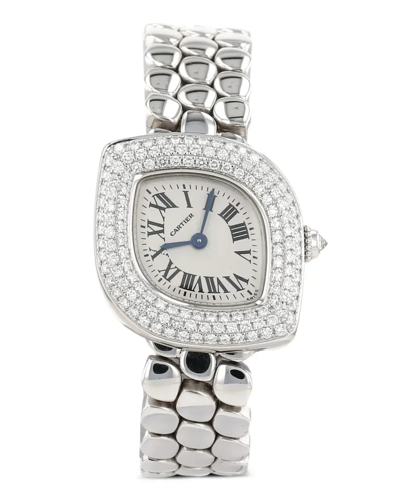 Cartier 1990 Navette Weißgoldarmbanduhr mit Diamanten 26mm Weiß