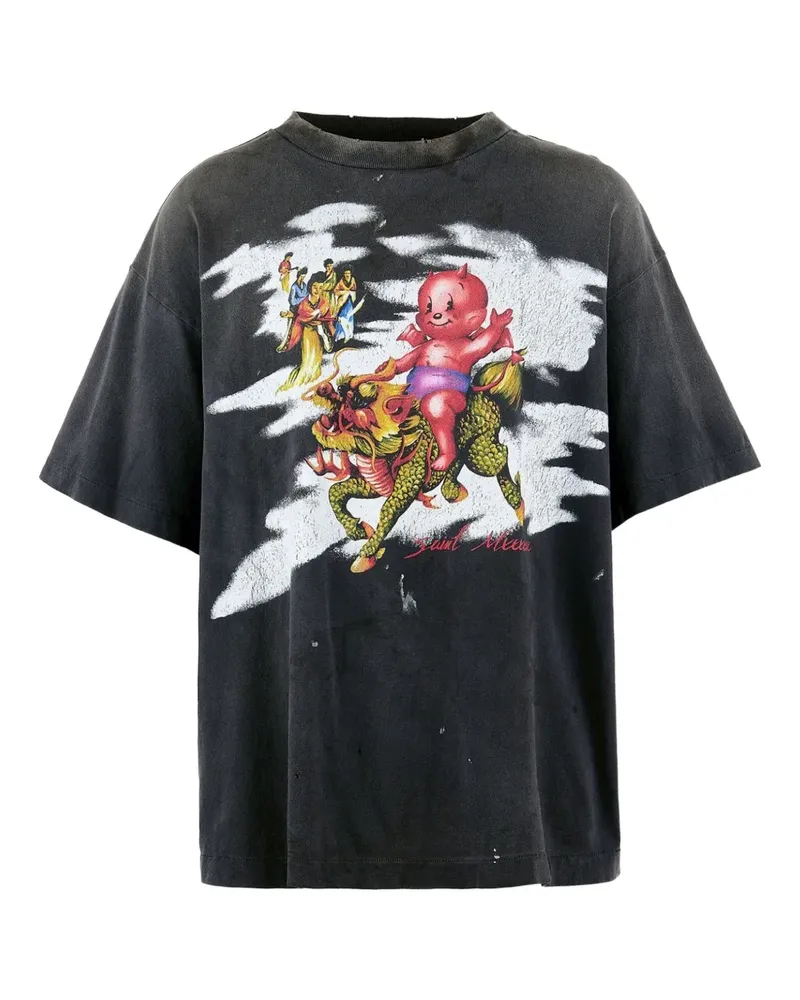 SAINT MXXXXXX T-Shirt mit grafischem Print - Schwarz Schwarz