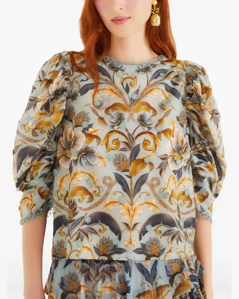 FARM Rio Bluse mit Puffärmeln - Blau Blau