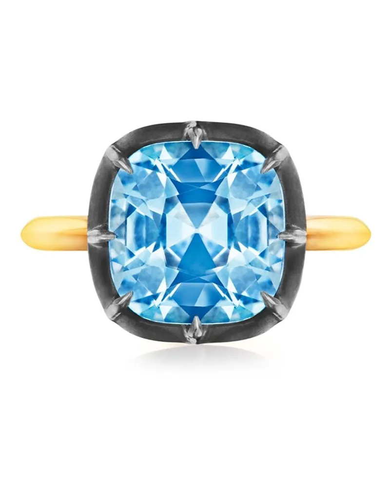 Fred Leighton 18kt Gelbgold- und Silberring mit blauem Topas Gold