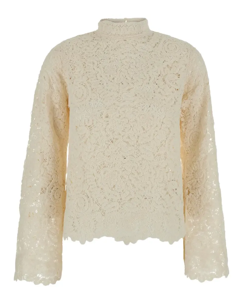 Semicouture Spitzen-Bluse mit Stehkragen - Nude Nude