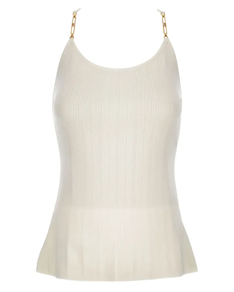 Elisabetta Franchi Geripptes Top mit Kettenriemen - Nude Nude