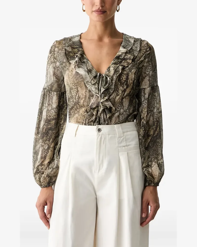 Guess Gerüschte Bluse mit Schlangenprint - Braun Braun
