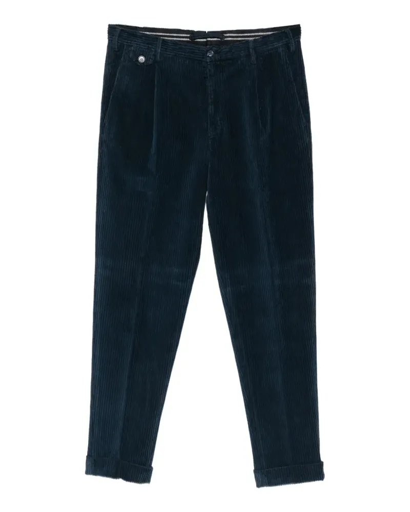 Luigi Bianchi Mantova Bundfaltenhose mit Cordoptik - Blau Blau