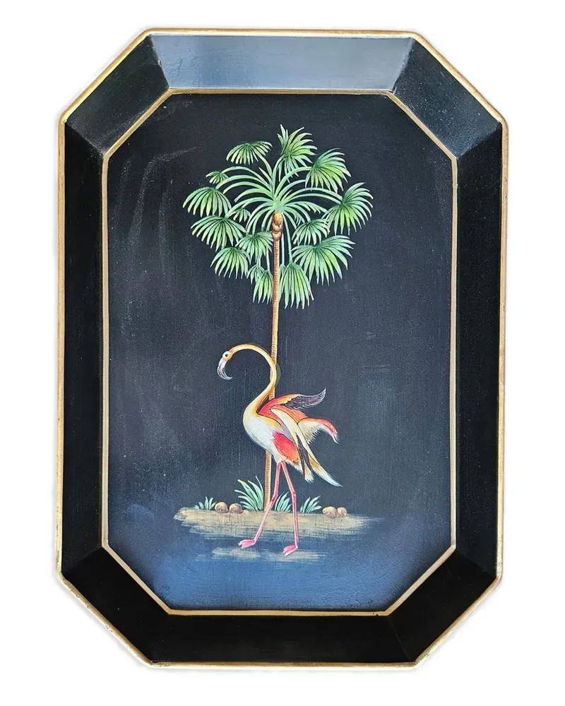 Les-Ottomans Handbemaltes Flamingo Tablett aus Eisen - Blau Blau