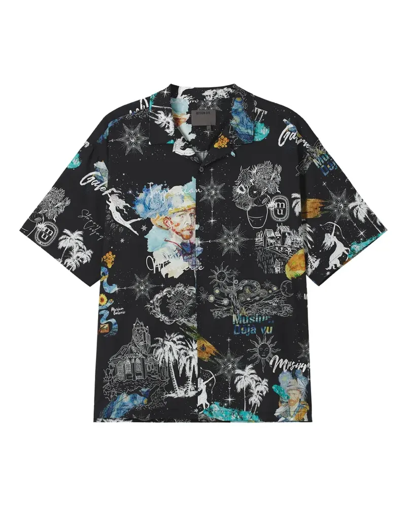 Musium Div. Hemd mit grafischem Print - Schwarz Schwarz