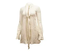 Puffärmel-Minikleid mit Schleifenkragen - Nude