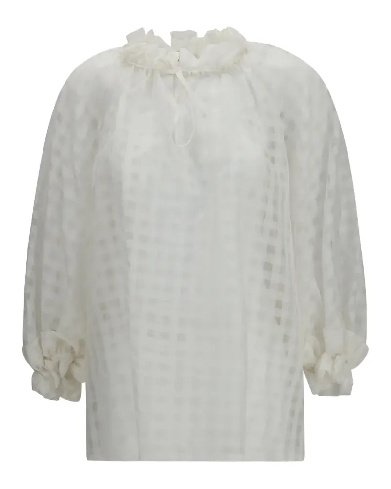 Sara Roka Amabel ruffled check blouse - Weiß Weiß
