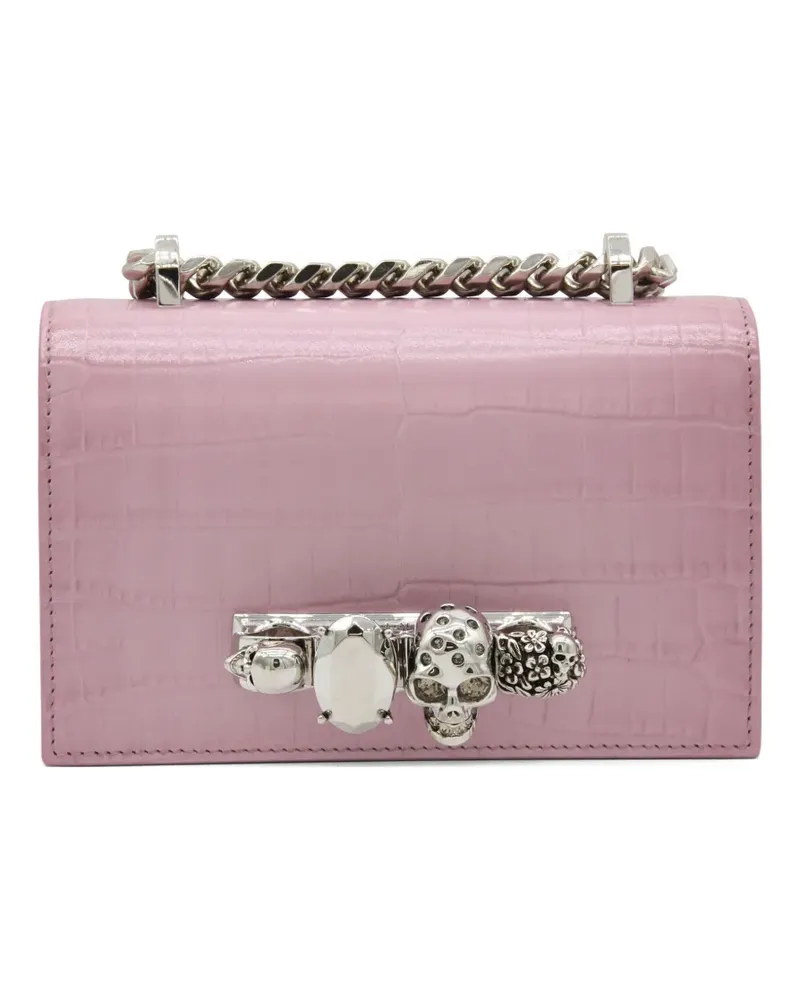 Alexander McQueen Schultertasche in Kroko-Optik mit Totenkopf - Rosa Rosa