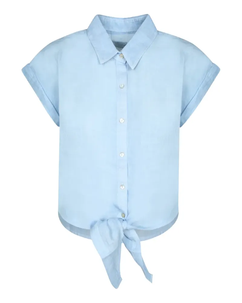 120% Lino tie-fastening short-sleeve shirt - Blau Blau