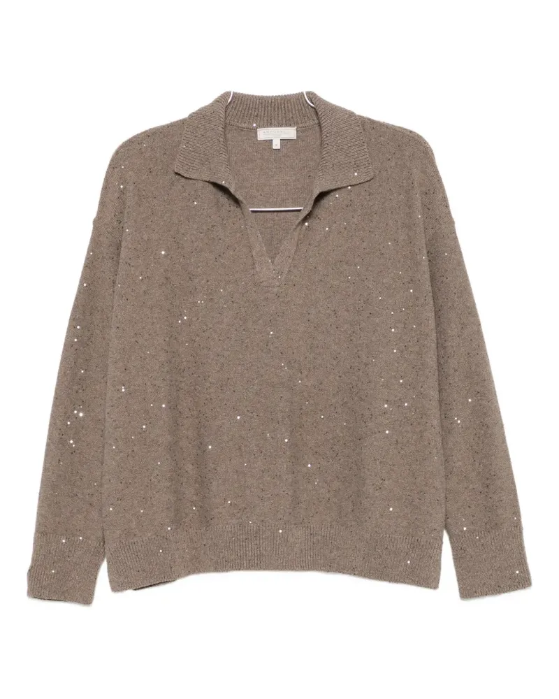 Antonelli Firenze Normandia sequin-embellished polo-collar sweater - Braun Braun