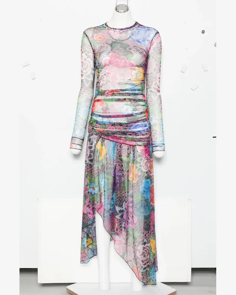 Area Asymmetrisches Midikleid mit Blumen-Print - Rosa Rosa