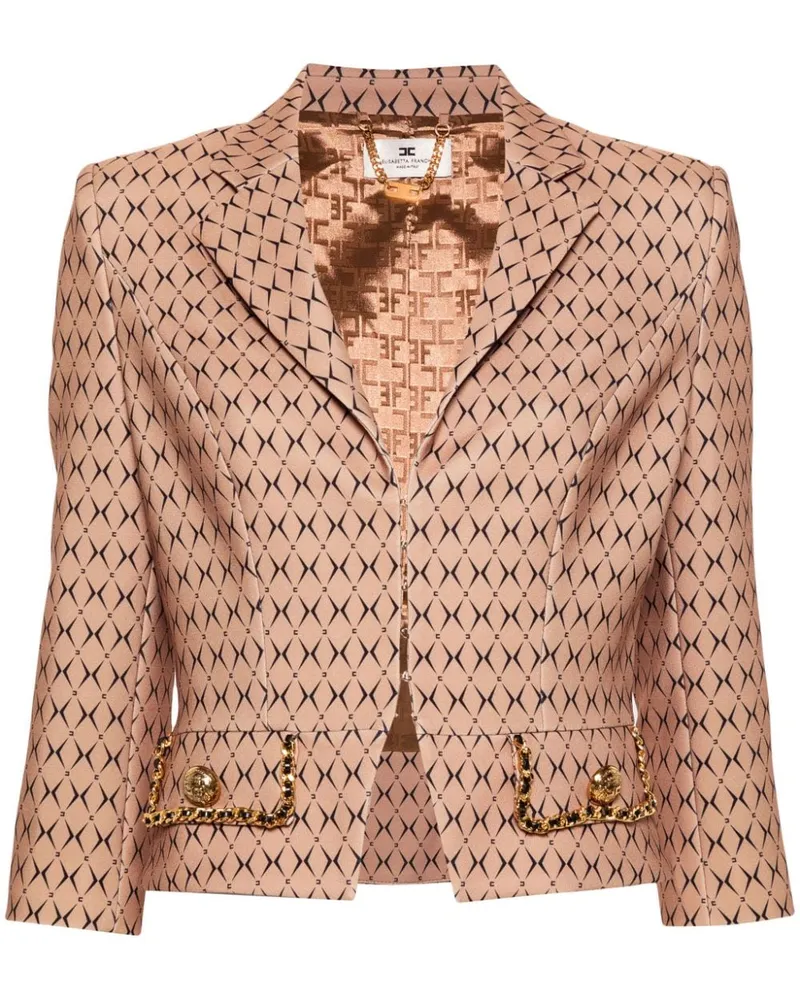 Elisabetta Franchi Cropped-Jacke mit Rauten-Print Nude