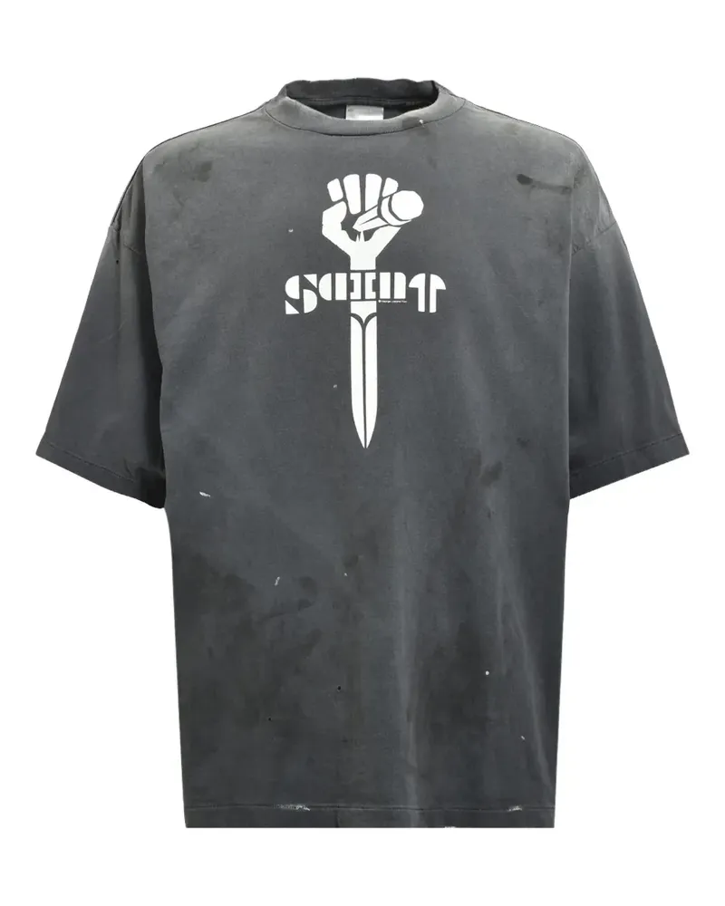 SAINT MXXXXXX T-Shirt mit Faust-Print - Grau Grau