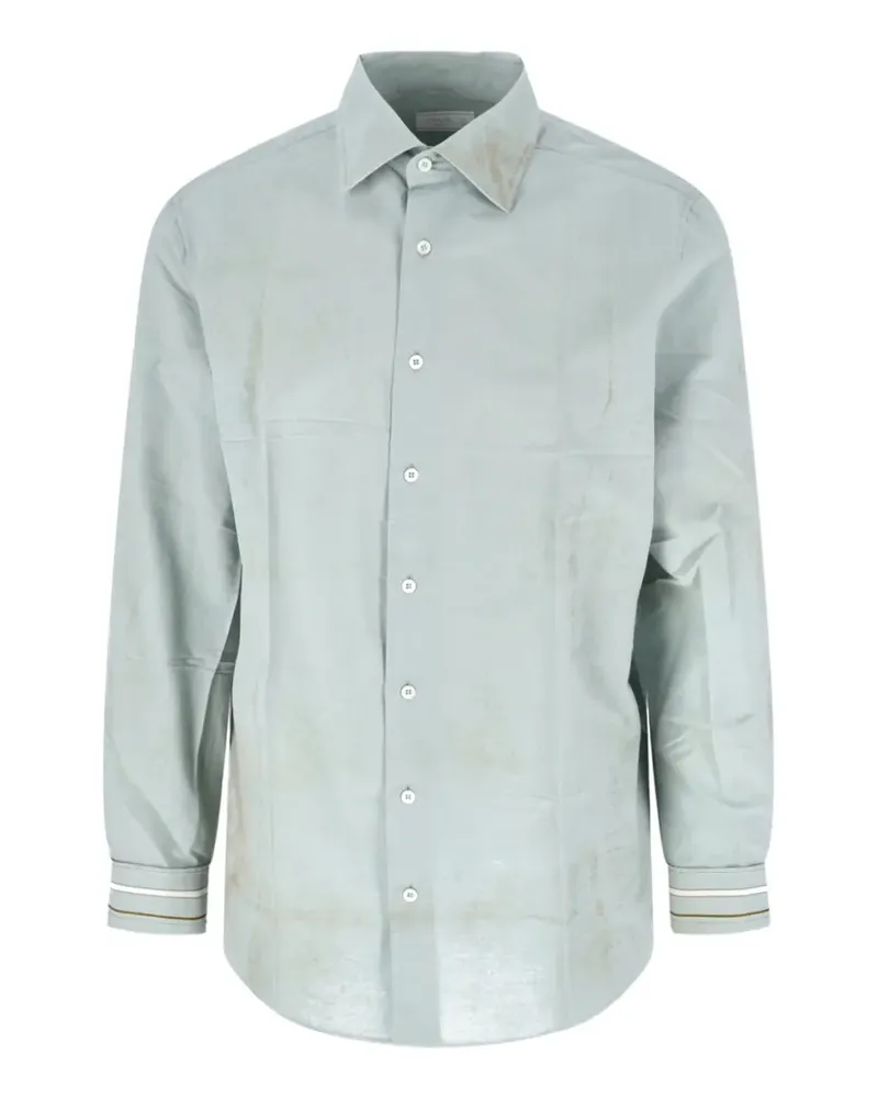 Prada embroidered-logo striped-cuff shirt - Grün Grün