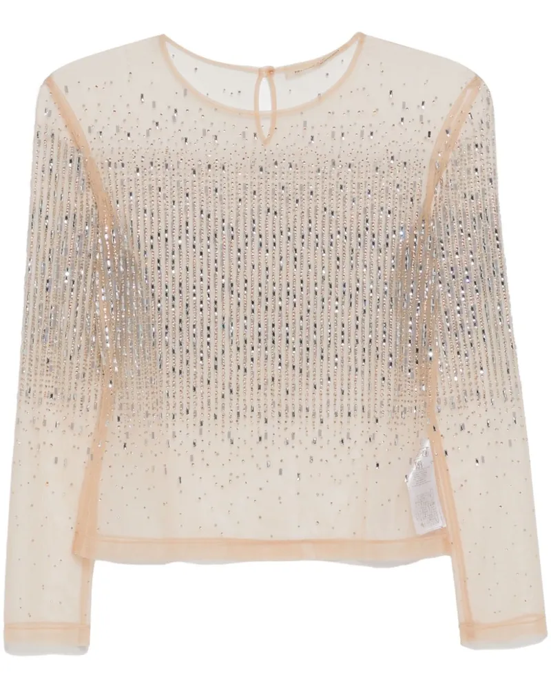 Ermanno Scervino Top aus Tüll mit Kristallen - Nude Nude