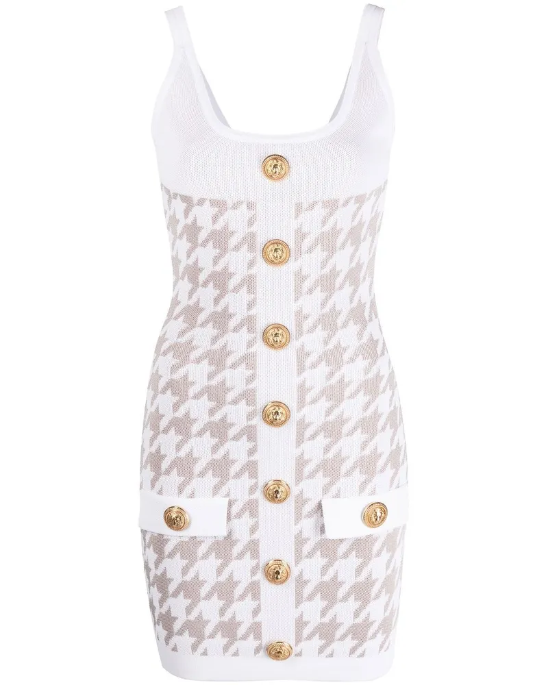 Balmain Kleid mit Hahnentrittmuster - Weiß Weiß