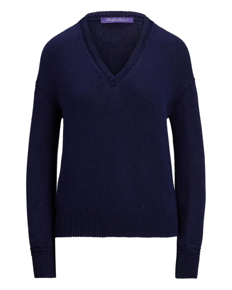 Ralph Lauren Gerippter Pullover mit V-Ausschnitt - Blau Blau